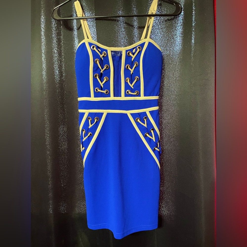 Royal Blue Gold Accent Fashion Nova Dress XS